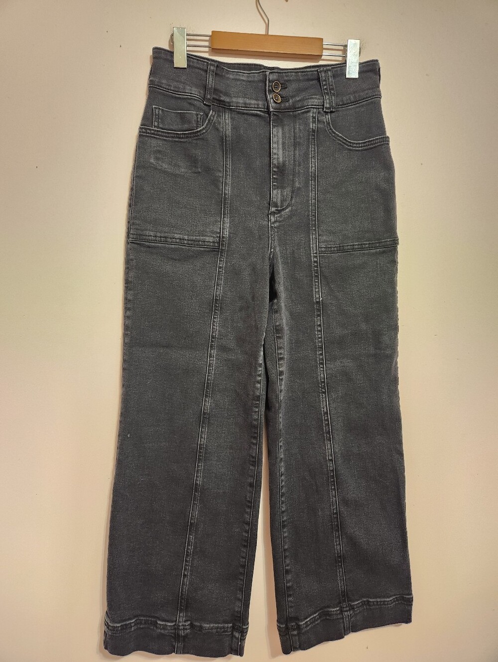 Pilcro Anthropologie Washed Black Utility Cropped Wide Leg Jeans Size 30